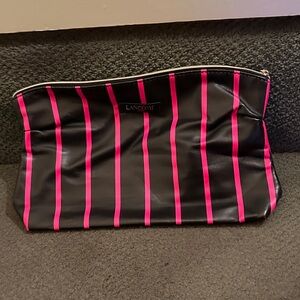 Lancôme Black and Pink Striped Cosmetic Bag
